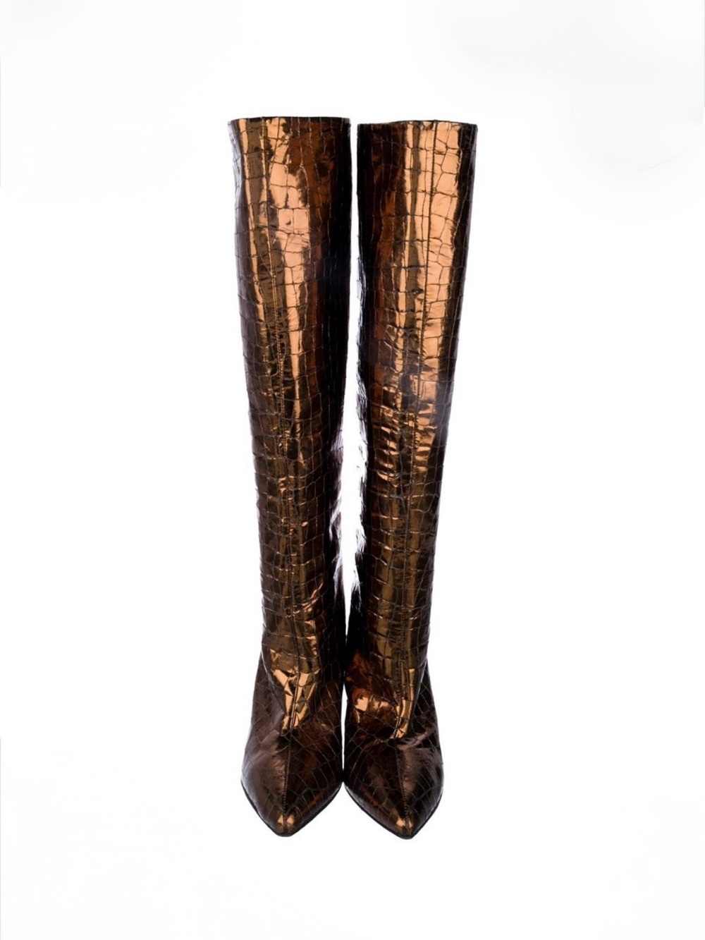 Paris Texas Metallic Copper Croc-Embossed Over-the-Knee Boots